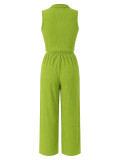 Women Summer Casual Zipper Sleeveless Top and Wide-Leg Pants Two-Piece Set
