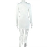 Women solid lace-up U-neck long-sleeved bodycon dress