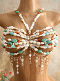 Women multi-color Jewelry Beaded Halter Neck Bra