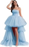 Women mesh cascading ruffles strapless evening dress（Processing time need 3-6 days）