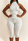 Women Halter Neck Polka Dot Zipper Capri Jumpsuit (Faux Two-Piece)