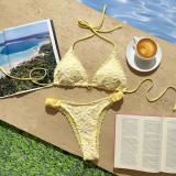 Women Sexy Floral Embroidered Lace Hollow-Out Swimwear Two Pieces