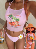 Women Tropical Fruit Print Halter Neck Bikini Sexy Holidays Swimwear