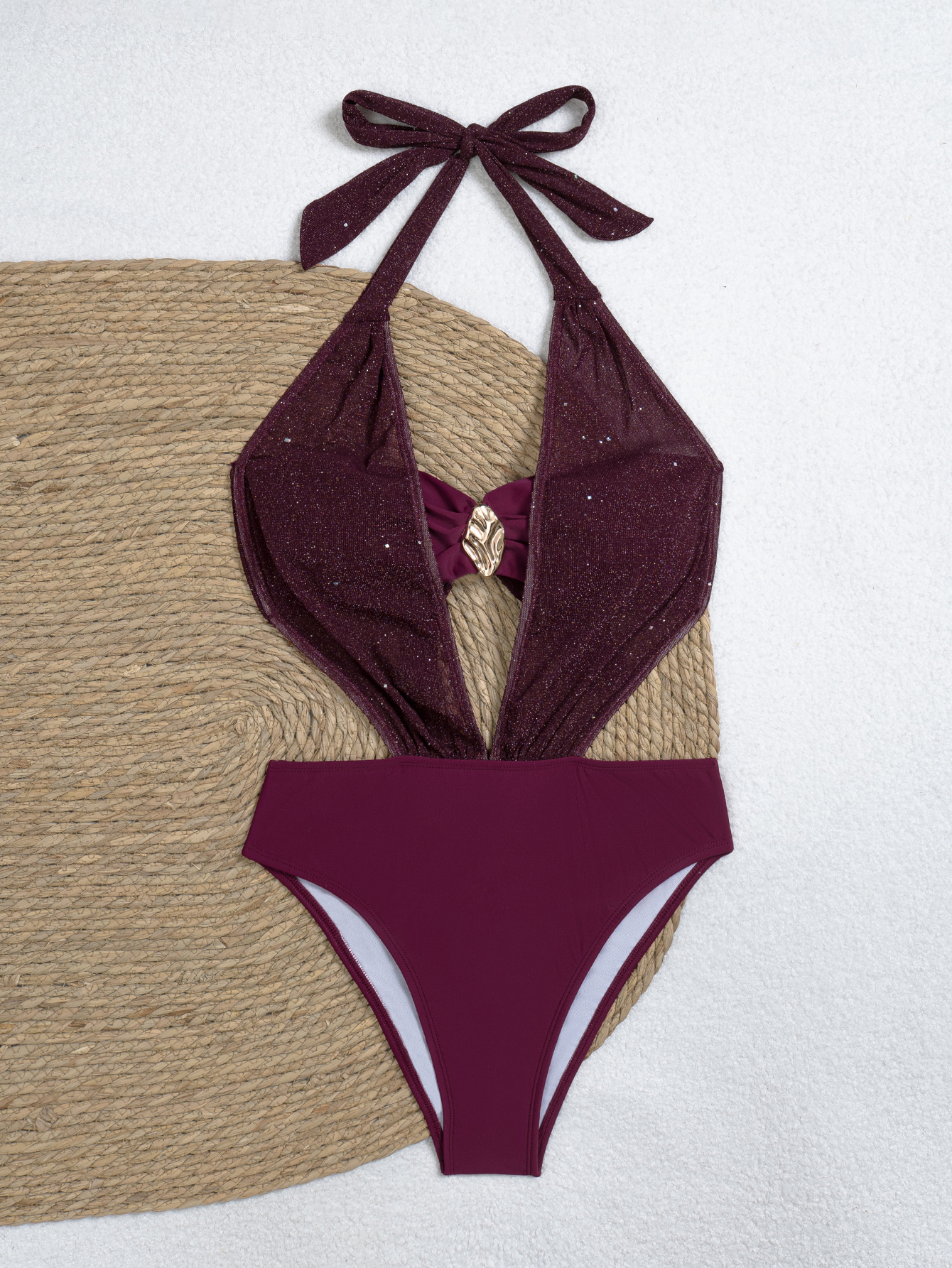 Metallic Jewelry Cross Backless One-Piece Swimsuit