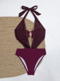 Women Backless Cross-Style Metallic Jewelry One-Piece Swimwear