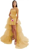 Women mesh cascading ruffles strapless evening dress（Processing time need 3-6 days）