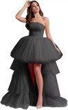 Women mesh cascading ruffles strapless evening dress（Processing time need 3-6 days）
