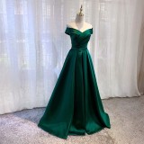 Women off-shoulder dark green formal party evening dress（Processing time need 3-6 days）