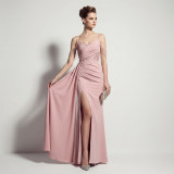 Women Suspender Tassel Backless Formal Party Slit Evening Gown