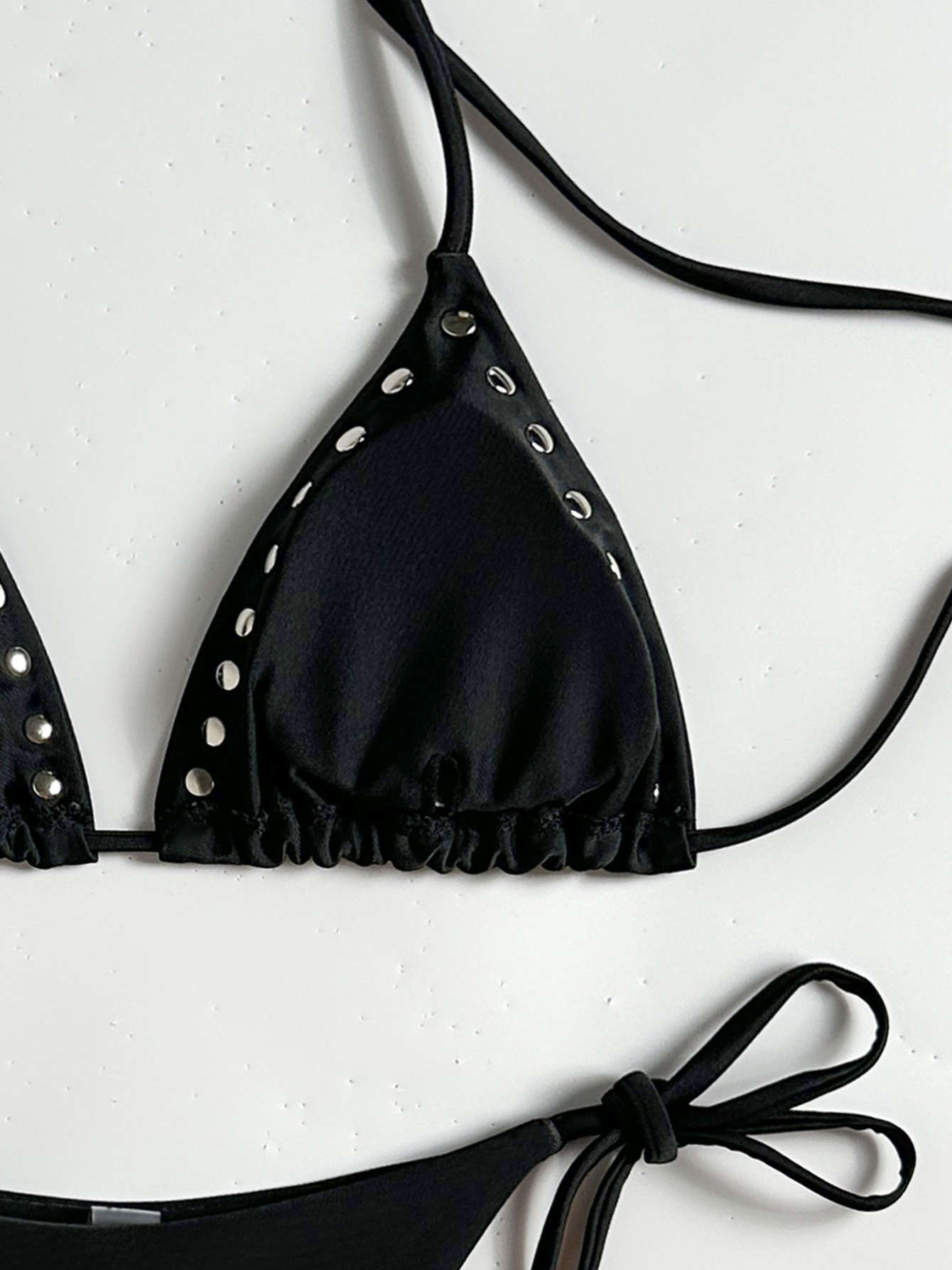Halter Neck Metal Rivet Hollow-Out Two-Piece Bikini