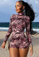Women Sexy Round Neck Long-Sleeve Leopard Print Bodysuit