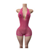 Women Lace Halter Neck Sexy Halter Neck Backless Jumpsuit