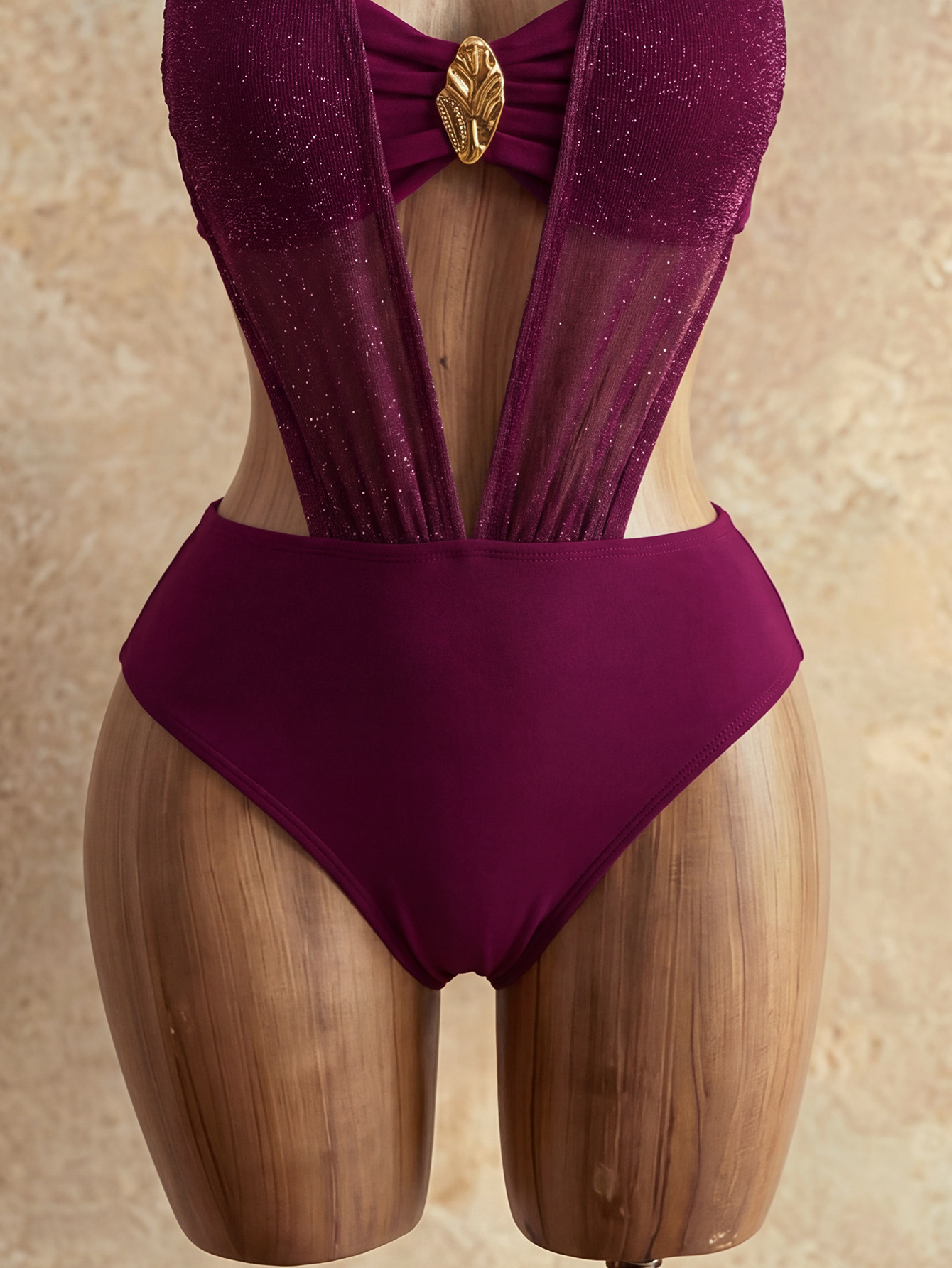 Metallic Jewelry Cross Backless One-Piece Swimsuit