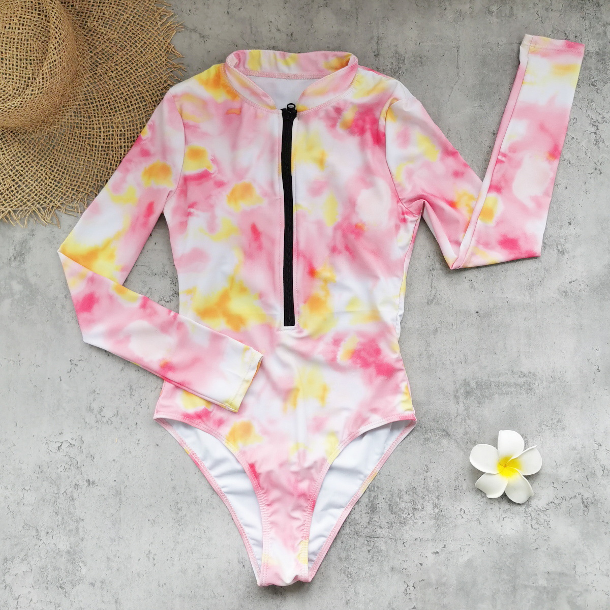 Gradient Print Long-Sleeve Zipper One-Piece Surfsuit