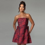 Women summer sexy jacquard strapless bow dress（Processing time need 3-6 days）