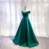 Women off-shoulder dark green formal party evening dress（Processing time need 3-6 days）