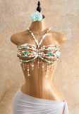 Women multi-color Jewelry Beaded Halter Neck Bra