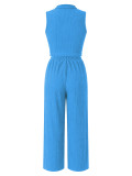 Women Summer Casual Zipper Sleeveless Top and Wide-Leg Pants Two-Piece Set