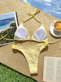 Women Sexy Floral Embroidered Lace Hollow-Out Swimwear Two Pieces
