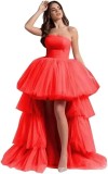 Women mesh cascading ruffles strapless evening dress（Processing time need 3-6 days）