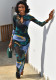 Women retro hollow-out bodycon round neck long-sleeved dress