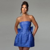 Women summer sexy jacquard strapless bow dress（Processing time need 3-6 days）
