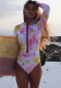Women Gradient Print Long-Sleeved One-Piece Swimwear Zipper Surfsuit