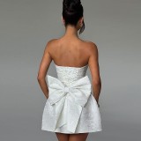 Women summer sexy jacquard strapless bow dress（Processing time need 3-6 days）