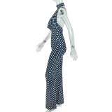 Women printed polka dot halter neck sleeveless jumpsuit