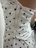 Women Halter Neck Polka Dot Zipper Capri Jumpsuit (Faux Two-Piece)