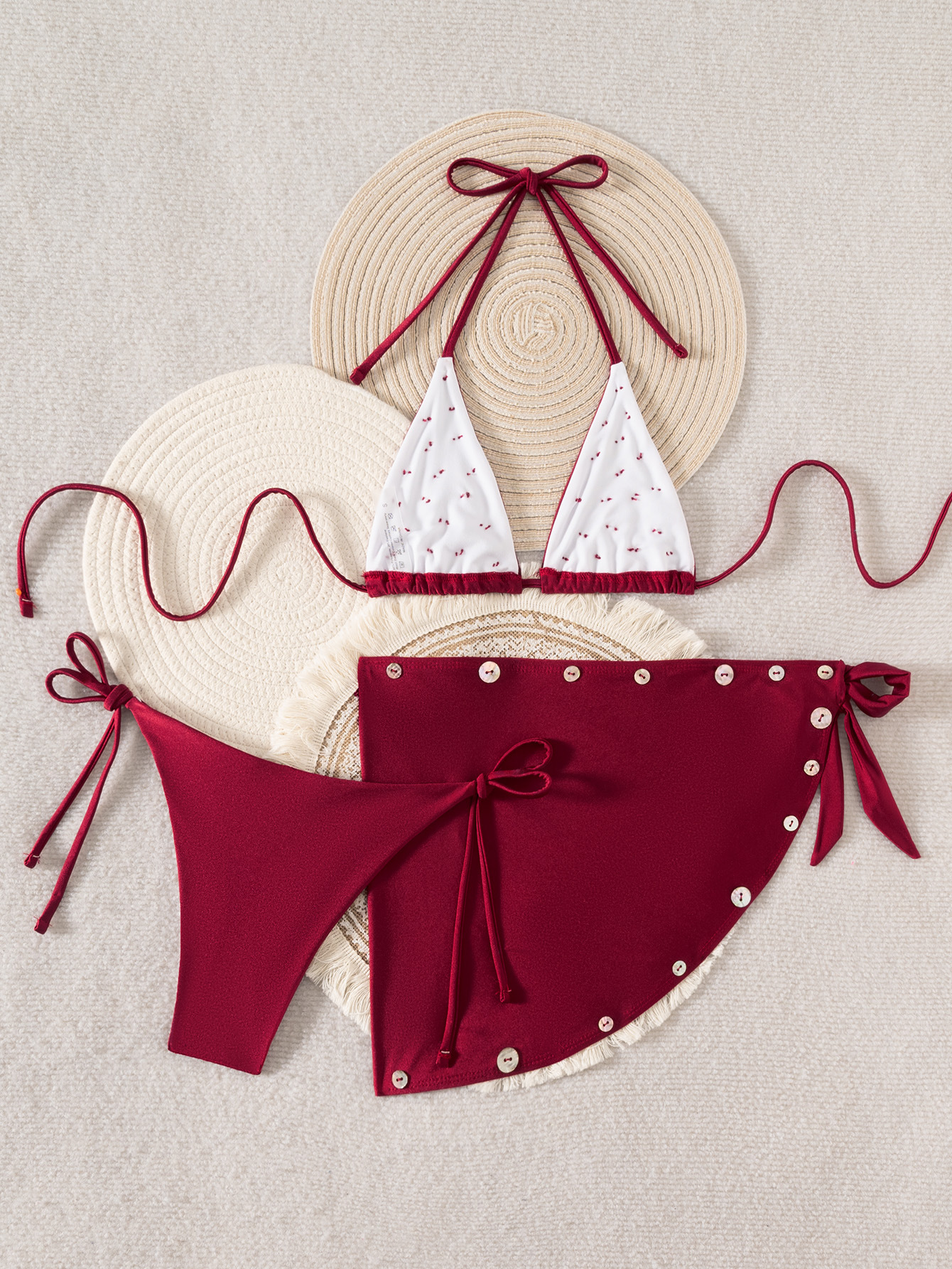 Button Halter Neck Lace-Up Two-Piece Bikini