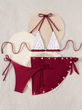 Women Bikini Button Halter Neck Lace-Up Sexy Swimwear Two Pieces