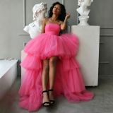 Women mesh cascading ruffles strapless evening dress（Processing time need 3-6 days）