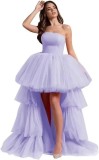 Women mesh cascading ruffles strapless evening dress（Processing time need 3-6 days）