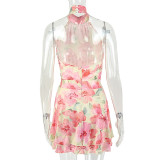 Women printed Holidays high-neck sleeveless dress