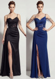 Women Suspender Tassel Backless Formal Party Slit Evening Gown