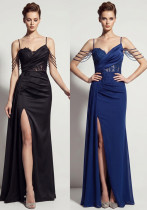 Women Suspender Tassel Backless Formal Party Slit Evening Gown Women Suspender Tassel Backless Formal Party Slit Evening Gown
