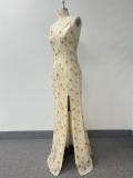 Women Spring Summer V-Neck Backless Lace-Up Evening Gown（Processing time need 3-6 days）