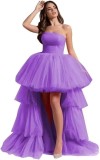 Women mesh cascading ruffles strapless evening dress（Processing time need 3-6 days）