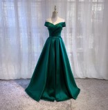 Women off-shoulder dark green formal party evening dress（Processing time need 3-6 days）