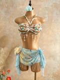 Women multi-color Jewelry Beaded Halter Neck Bra
