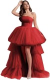 Women mesh cascading ruffles strapless evening dress（Processing time need 3-6 days）