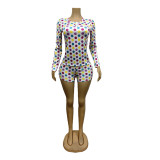 Women Autumn Polka Dot Print Long-Sleeve Top and Shorts Two-Piece Set