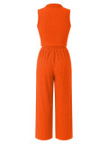 Women Summer Casual Zipper Sleeveless Top and Wide-Leg Pants Two-Piece Set