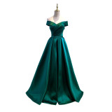 Women off-shoulder dark green formal party evening dress（Processing time need 3-6 days）