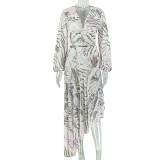 Women summer halter neck printed long-sleeved crop top and skirt two-piece set