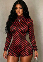 Women Sexy Polka Dot Round Neck Long-Sleeve Bodysuit Women Sexy Polka Dot Round Neck Long-Sleeve Bodysuit