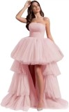 Women mesh cascading ruffles strapless evening dress（Processing time need 3-6 days）