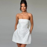 Women summer sexy jacquard strapless bow dress（Processing time need 3-6 days）