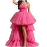 Women mesh cascading ruffles strapless evening dress（Processing time need 3-6 days）